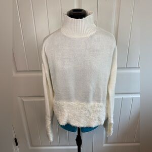 Anthropologie Moth White Turtleneck Sweater with fuzzy cuffs Size Small